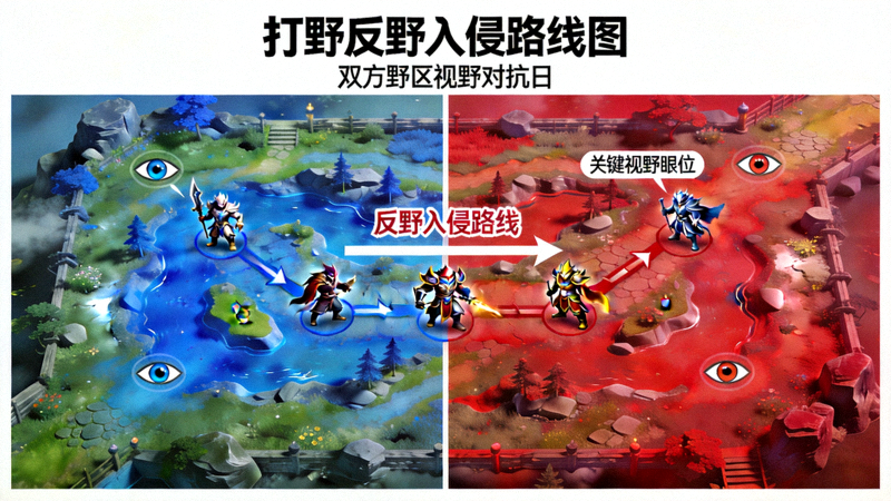 打野反野入侵路线图，双方野区视野对抗日画面